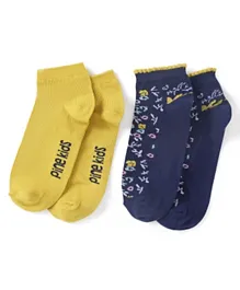 Pine Kids Ankle Length Socks Printed Pack Of 2 - Yellow & Blue