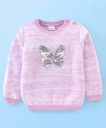 Babyhug 100% Acrylic Knit Full Sleeves Butterfly Sequined Sweater - Pink