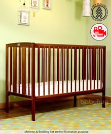 Babyhug Malmo Wooden Cot with 3 Level Height Adjustment & Plug and Play Assembly - Walnut Color