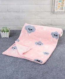 Babyhug Single Ply Mink Star & Cloud Print Blanket - Pink