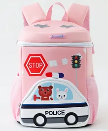 حقيبة ظهر بطبعة سيارة شرطة - وردي - 13 بوصة