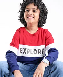 Pine Kids 100% Cotton Knit Full Sleeves Biowashed Sweatshirt Explore Print - Red White & Blue