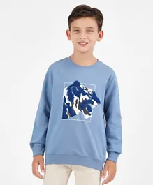 Primo Gino 100% Cotton Knit Full Sleeves Sweatshirts with Tiger Applique - Blue