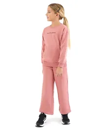 Primo Gino 100% Cotton Knit Full Sleeves Winter Wear Top & Lounge Pant Text Print - Pink