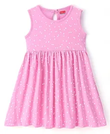 Babyhug Knit Sleeveless Dress with Polka Dots Print - Pink
