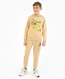 Primo Gino Cotton Full Sleeves Winter Wear Suit & Hoodie Text With Dino Print - Beige