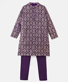 EARTHY TOUCH 100%Cotton Knit Full Sleeves Kurta & Pajama Set Floral Print - Purple