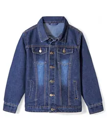 Pine Kids Full Sleeves Washed Denim Jacket Solid - Blue