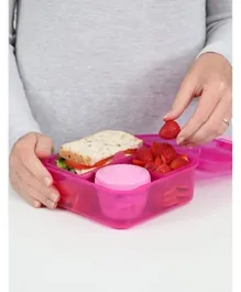 Sistema Bento Cube 1.25L Lunch Box with Leakproof Multi-Compartments & Yogurt Pot for Kids, BPA & Phthalate Free - Pink