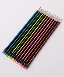 Fine Tip Stripe Pencil With Eraser - 12 Pieces
