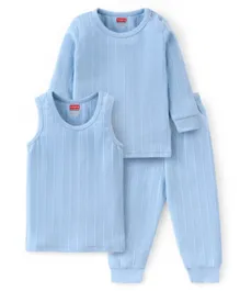 Babyhug Thermal Full Sleeves Solid Vest Sando & Pajama Set - Blue