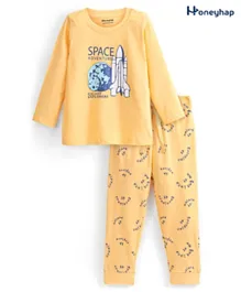 Honeyhap Premium Cotton Spaceship Printed Full Sleeves Night Suit with Bio Finish - Banana Yellow