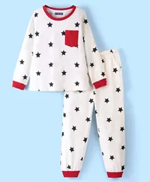 Pine Kids Cotton Full Sleeves Night Suit Star Print - Red & Black