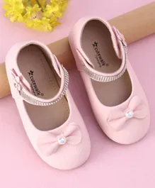 Cute Walk by Babyhug Velcro Closure Bellies with Bow Applique & Pearl & Stud Detailing - Pink