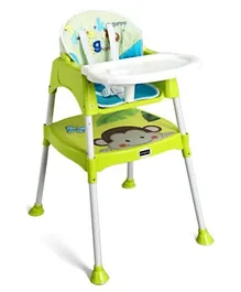 Babyhug 3 in 1 Play & Grow High Chair With 5 Point Safety Harness And Anti-Slip Base - Green