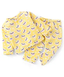 Babyhug Velour Knit Full Sleeves Winter Night Suit with Heart Print - Yellow