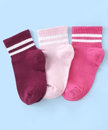 Honeyhap Premium Cotton Bamboo Non Terry Ankle Length Socks with Solid Pack of 3 - Carmine Rose Red Plum & Tender Touch