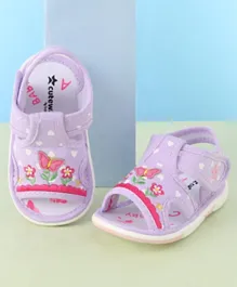Cute Walk by Babyhug Sandals With Velcro Closure & Floral Embroidery Butterfly Applique- Purple