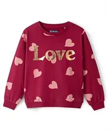 Pine Kids 100% Cotton Full Sleeves Biowashed Sweatshirt with Text Print - Red