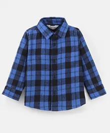 قميص بونفينو بأكمام طويلة من القطن المخلوط - بنقشة مربعات أزرق