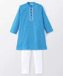 EARTHY TOUCH Cotton Woven Full Sleeves Kurta and Pajama Set Striped - Blue