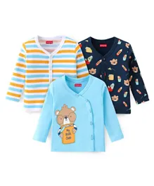 Babyhug 100% Cotton Interlock Knit Front Open Vest Stripes & Bear Print Pack of 3 - Multicolor