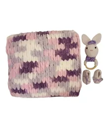 Pikkaboo HeavenlyHugs Miss Rabbit Crochet Teether With Booties and Blanket Set