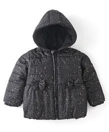 Babyhug Woven Full Sleeves Jacket With Hood & Bow Applique - Black