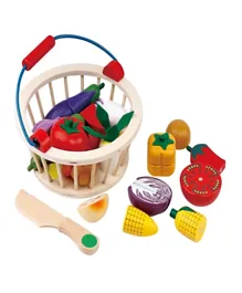 Little Angel Kids Wooden Fruits & Vegetables In Basket Toy Set - 14 Pieces