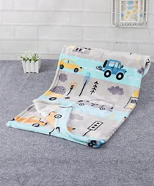 Babyhug Mink City Print Single Ply Blanket - Grey, 0-12 Months, Soft & Lightweight, Travel-Friendly, 100x80cm