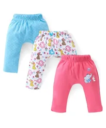 Babyhug Cotton Knit Full Length Elephant Printed Diaper Pants Pack of 3 - Multicolor
