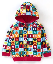 Babyhug Cotton Knit Full Sleeves Hoodie With Alphabet Print - Multicolour