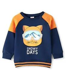Babyhug Cotton Knit Full Sleeves Sweatshirt With Kitty Graphics & Quilting Detailing - Navy Blue