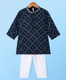 Babyhug 100% Cotton Full Sleeves Kurta & Pyjama Set Bandhani Print- Indigo