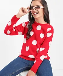 Pine Kids Full Sleeves Polka Heart Design Sweater - Red