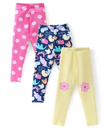 Babyhug Cotton Lycra Full Length Polka Dots & Floral Printed Leggings Pack Of 3 - Multicolour