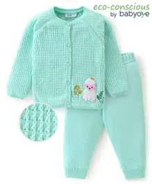 Babyoye Eco Conscious 100% Cotton Knit Full Sleeves Sweater Set with Lamb Design - Light Green