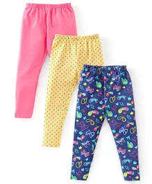 Babyhug 3 Pack Cotton Lycra Full Length Stretchable Leggings Butterfly Print - Pink Blue & Yellow