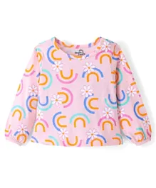 Doodle Poodle 100% Cotton Single Jersey Knit Full Sleeves  Rainbow Printed T-Shirt - Pink