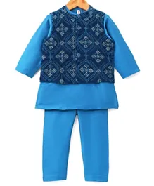 Babyhug Full Sleeves Kurta Pyjama Set with Sequenced Embroidered Jacket - Teal Blue