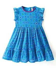 Babyhug Cotton Sleeveless Ethnic Dress with Ikat  Printed - Blue