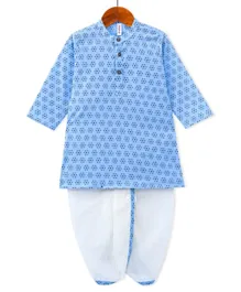 Babyhug Cotton Woven Full Sleeves Kurta & Dhoti Set Floral Print - Blue