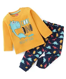 Babyhug Cotton Full Sleeves Night Suit Dino Print - Orange & Navy