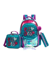 Eazy Kids Mermaid Sea School Bag Lunch Bag and Pencil Case Set Green - 16 Inches