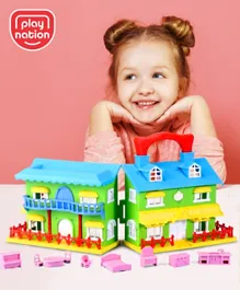 PlayNation Doll House With Play Furniture - Blue & Green