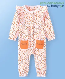 Babyoye Eco Conscious Cotton Full Sleeves Regular Romper with Polka Dots Printed - White