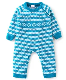 Babyhug Full Sleeves Antarctica Printed Winter Wear Romper - Blue