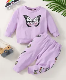 SAPS Butterfly Graphic T-shirt & Bottom Set - Purple