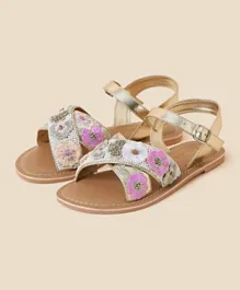 Monsoon Children Flower Embroidered Buckle Closure Sandals - Multicolor