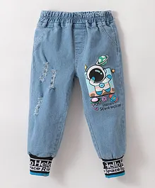 SAPS Elasticated Printed Jeans - Blue